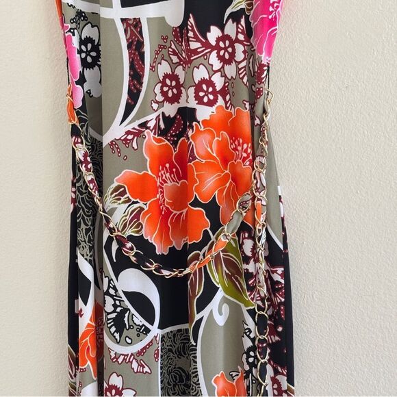 Cache Floral Geometric Colorful Sleeveless Y2K Maxi Dress w/ chain belt S - Picture 4 of 9